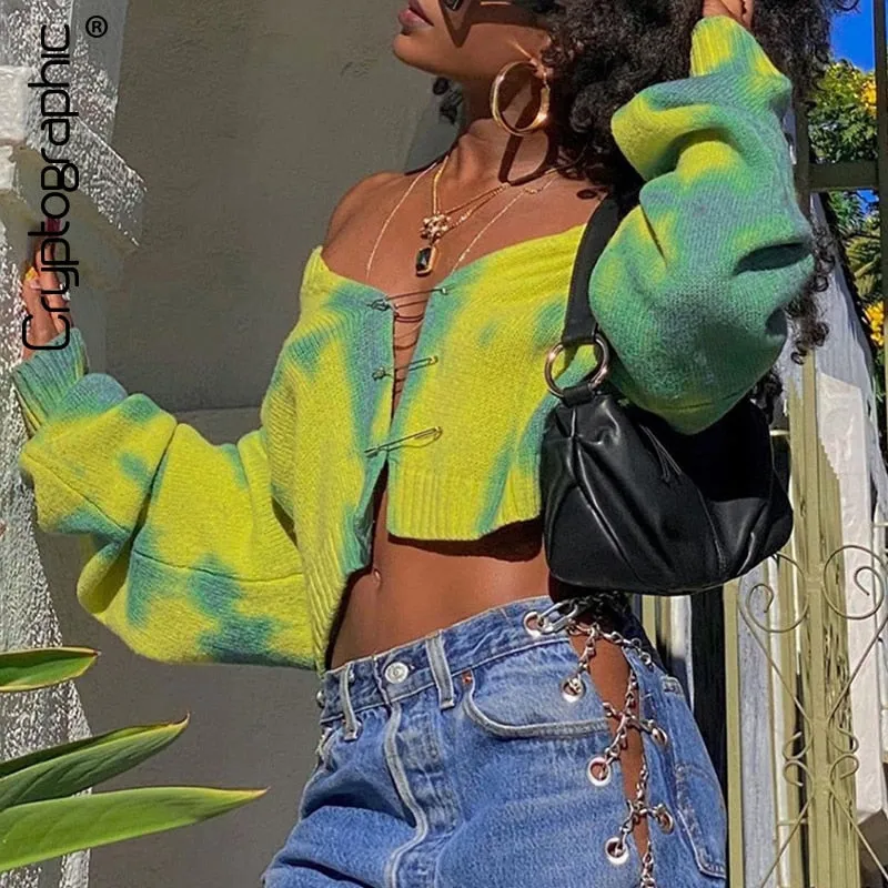 Knit Paisley Crop Cardigan with Button Closure