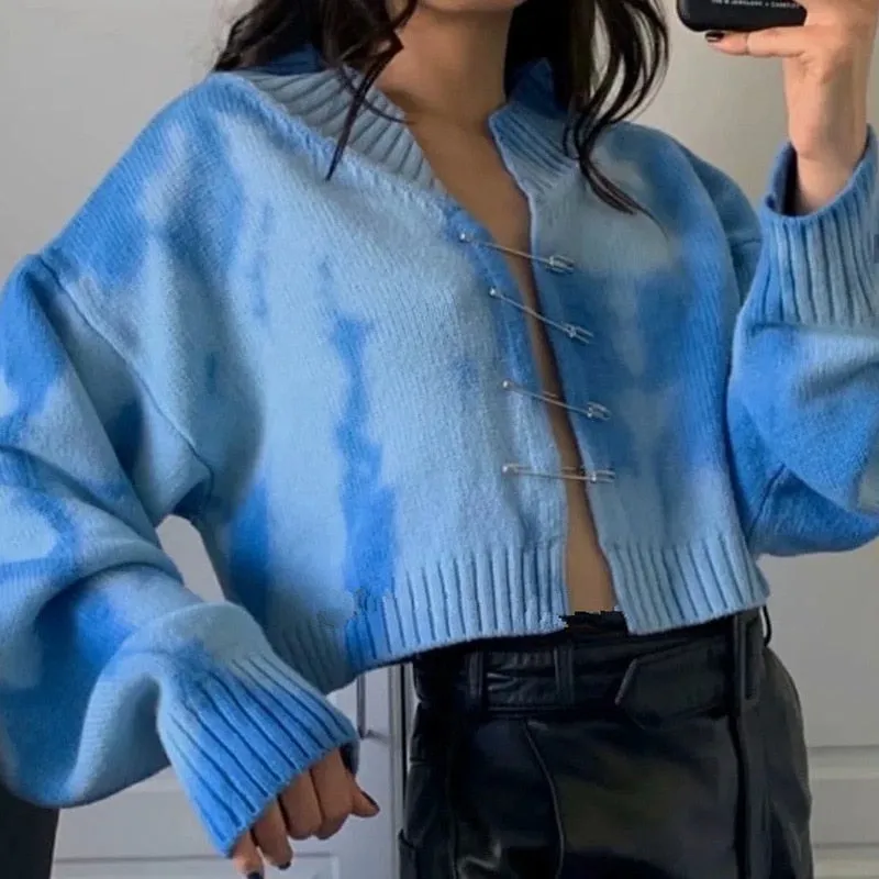 Knit Paisley Crop Cardigan with Button Closure
