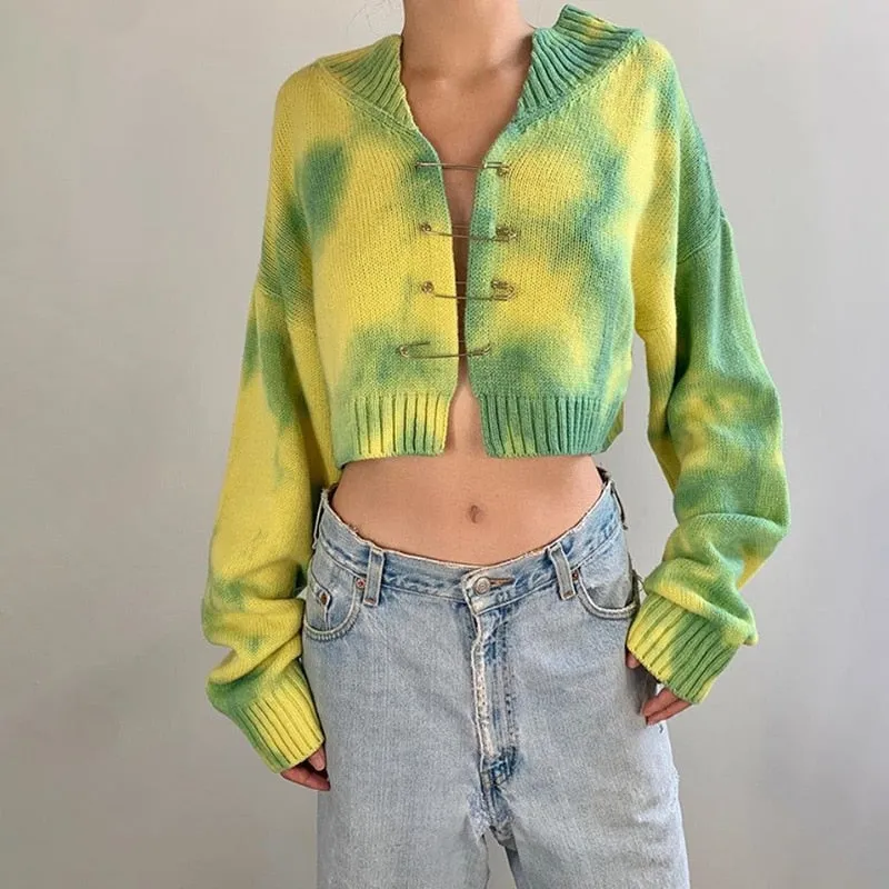 Knit Paisley Crop Cardigan with Button Closure