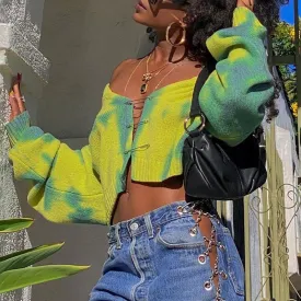 Knit Paisley Crop Cardigan with Button Closure