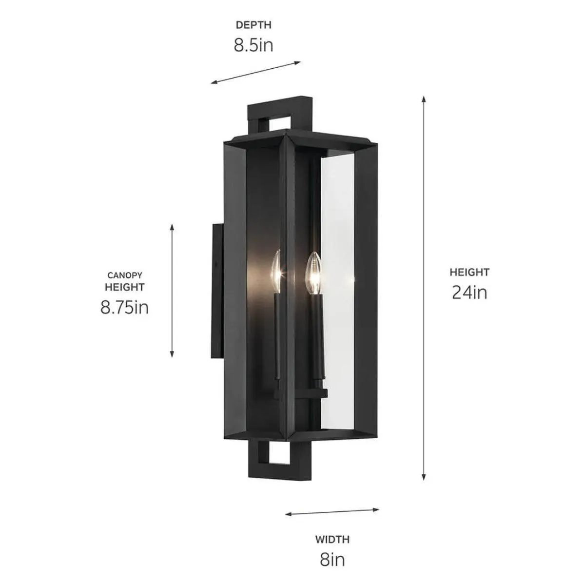 Kroft 24 In 2-Lights Outdoor Wall Light, Black Finish