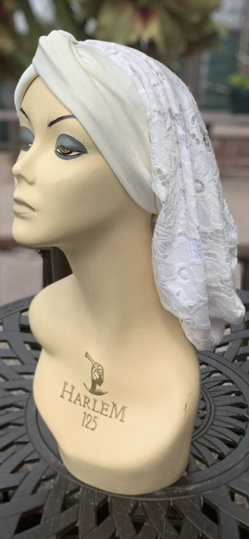 Lace Turban Tichel Head Covering | Light Color Ivory Snood Turban | Fancy Dressy Headscarf For Women | Made in USA