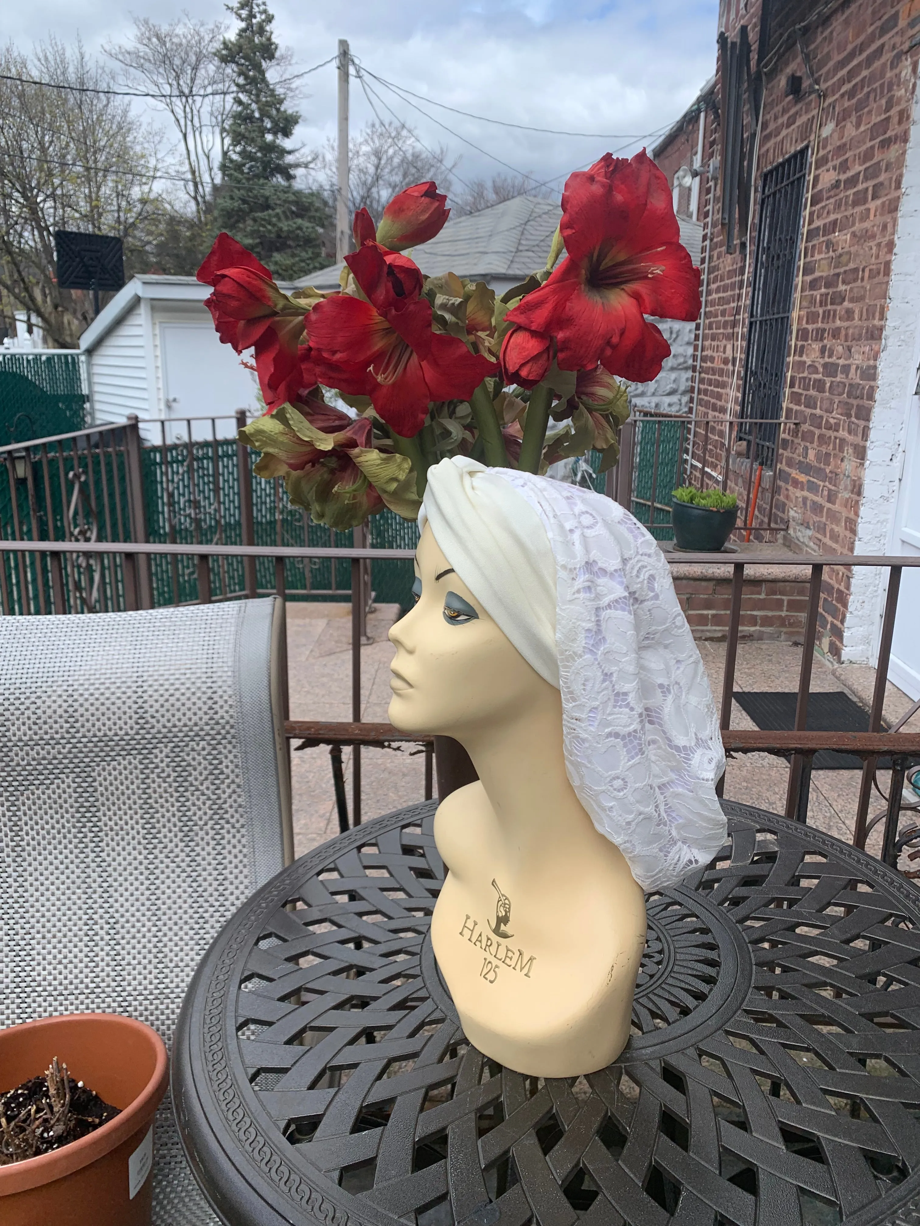 Lace Turban Tichel Head Covering | Light Color Ivory Snood Turban | Fancy Dressy Headscarf For Women | Made in USA