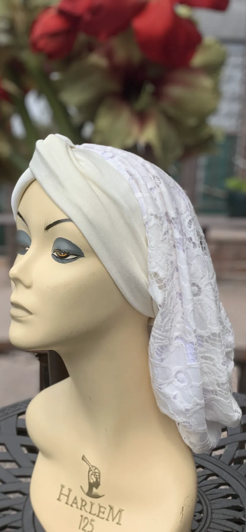 Lace Turban Tichel Head Covering | Light Color Ivory Snood Turban | Fancy Dressy Headscarf For Women | Made in USA