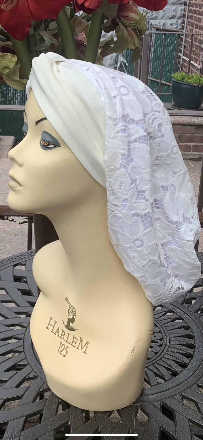 Lace Turban Tichel Head Covering | Light Color Ivory Snood Turban | Fancy Dressy Headscarf For Women | Made in USA