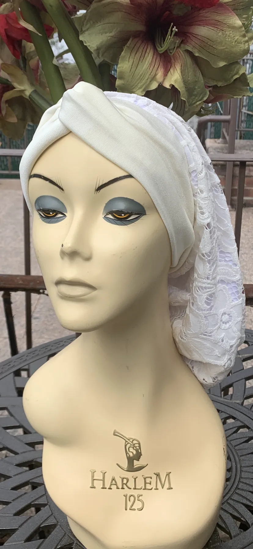Lace Turban Tichel Head Covering | Light Color Ivory Snood Turban | Fancy Dressy Headscarf For Women | Made in USA