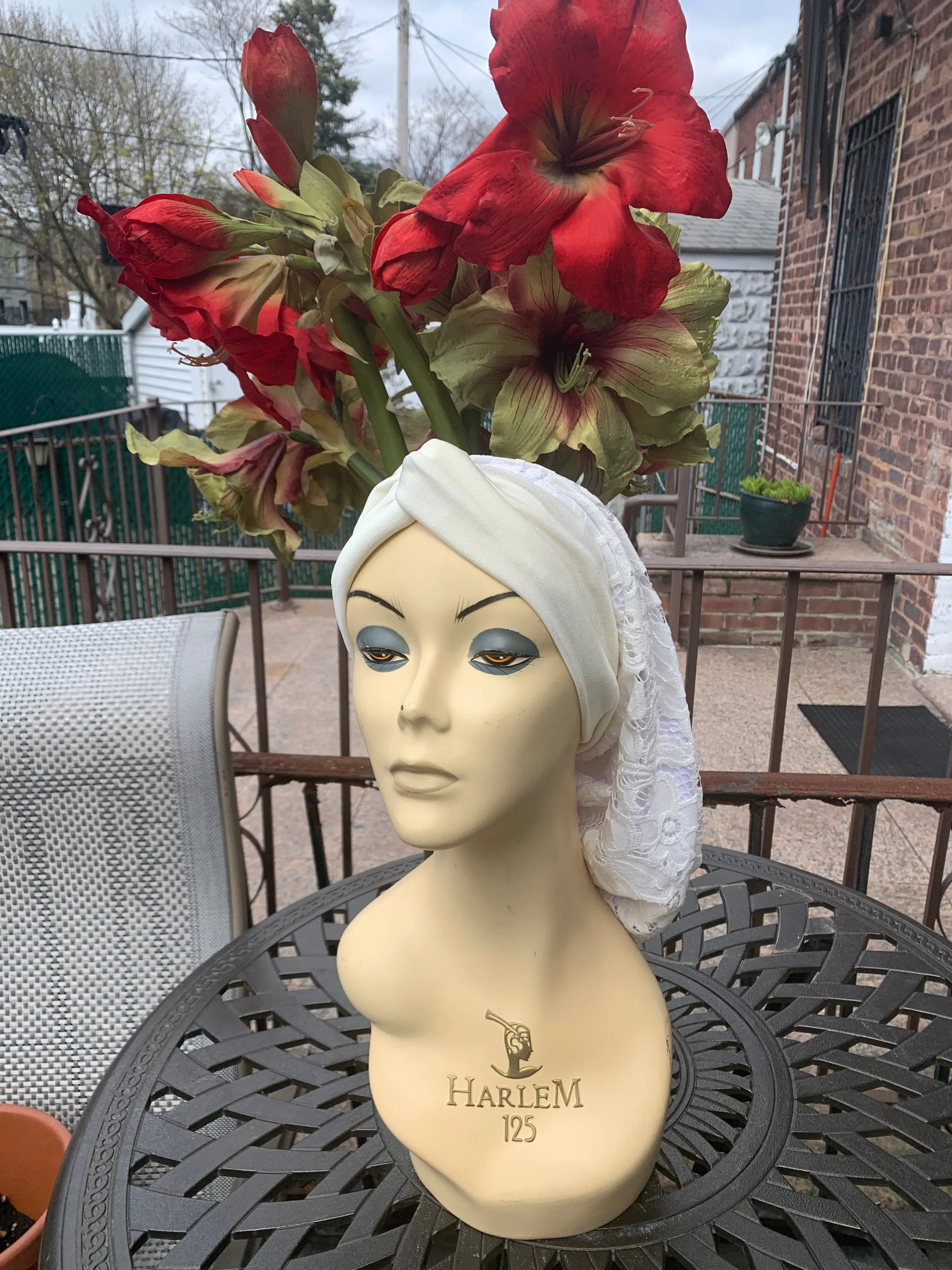 Lace Turban Tichel Head Covering | Light Color Ivory Snood Turban | Fancy Dressy Headscarf For Women | Made in USA