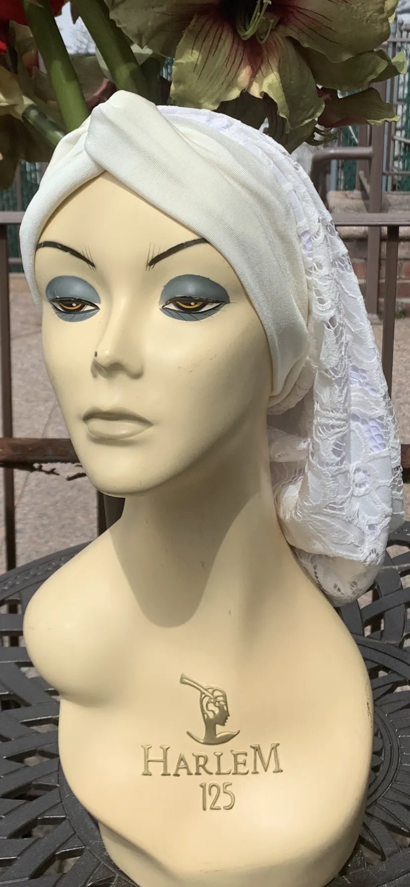 Lace Turban Tichel Head Covering | Light Color Ivory Snood Turban | Fancy Dressy Headscarf For Women | Made in USA
