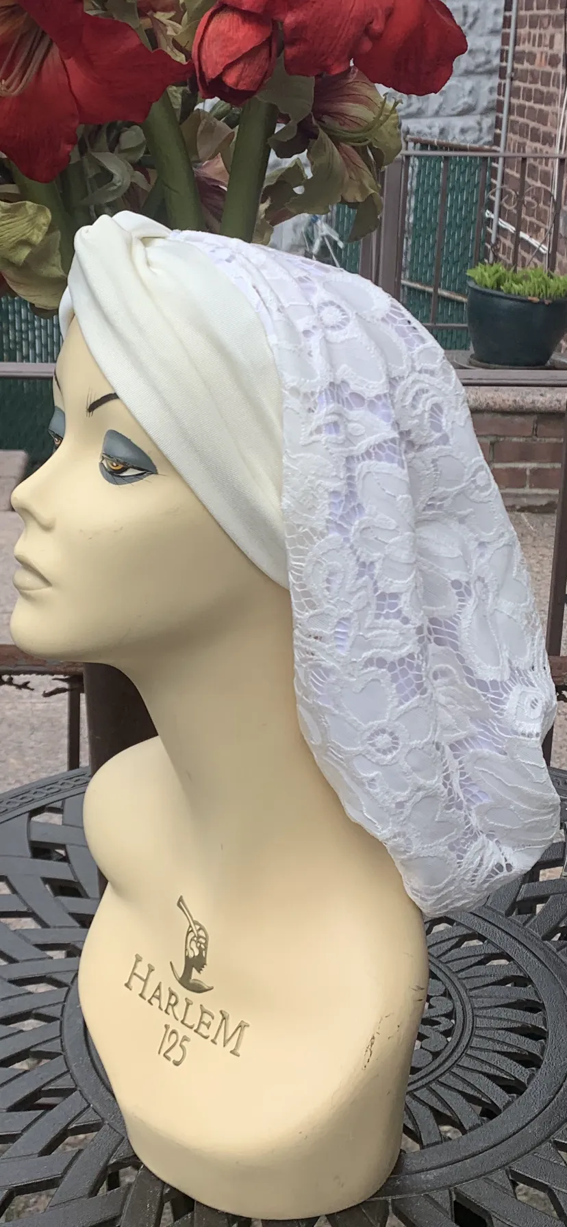 Lace Turban Tichel Head Covering | Light Color Ivory Snood Turban | Fancy Dressy Headscarf For Women | Made in USA