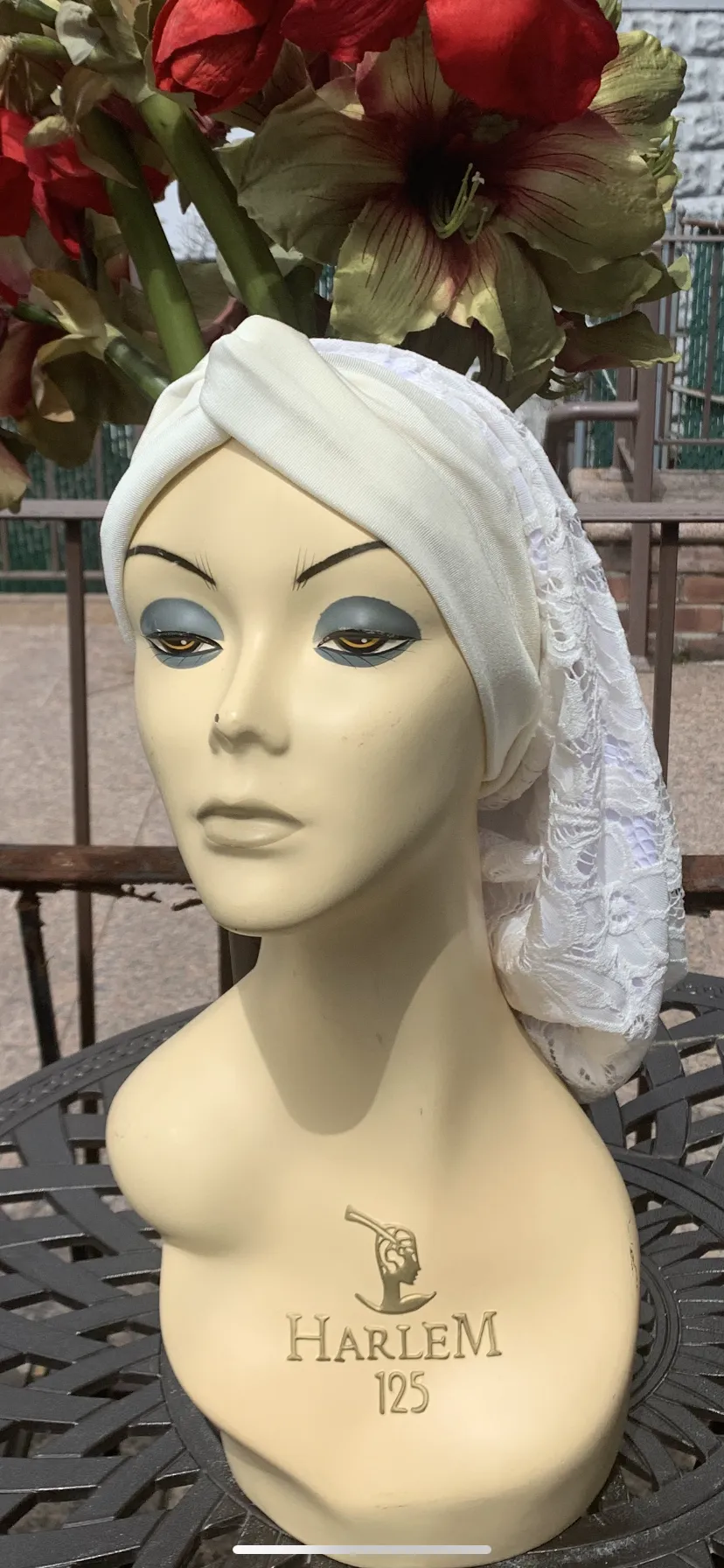 Lace Turban Tichel Head Covering | Light Color Ivory Snood Turban | Fancy Dressy Headscarf For Women | Made in USA