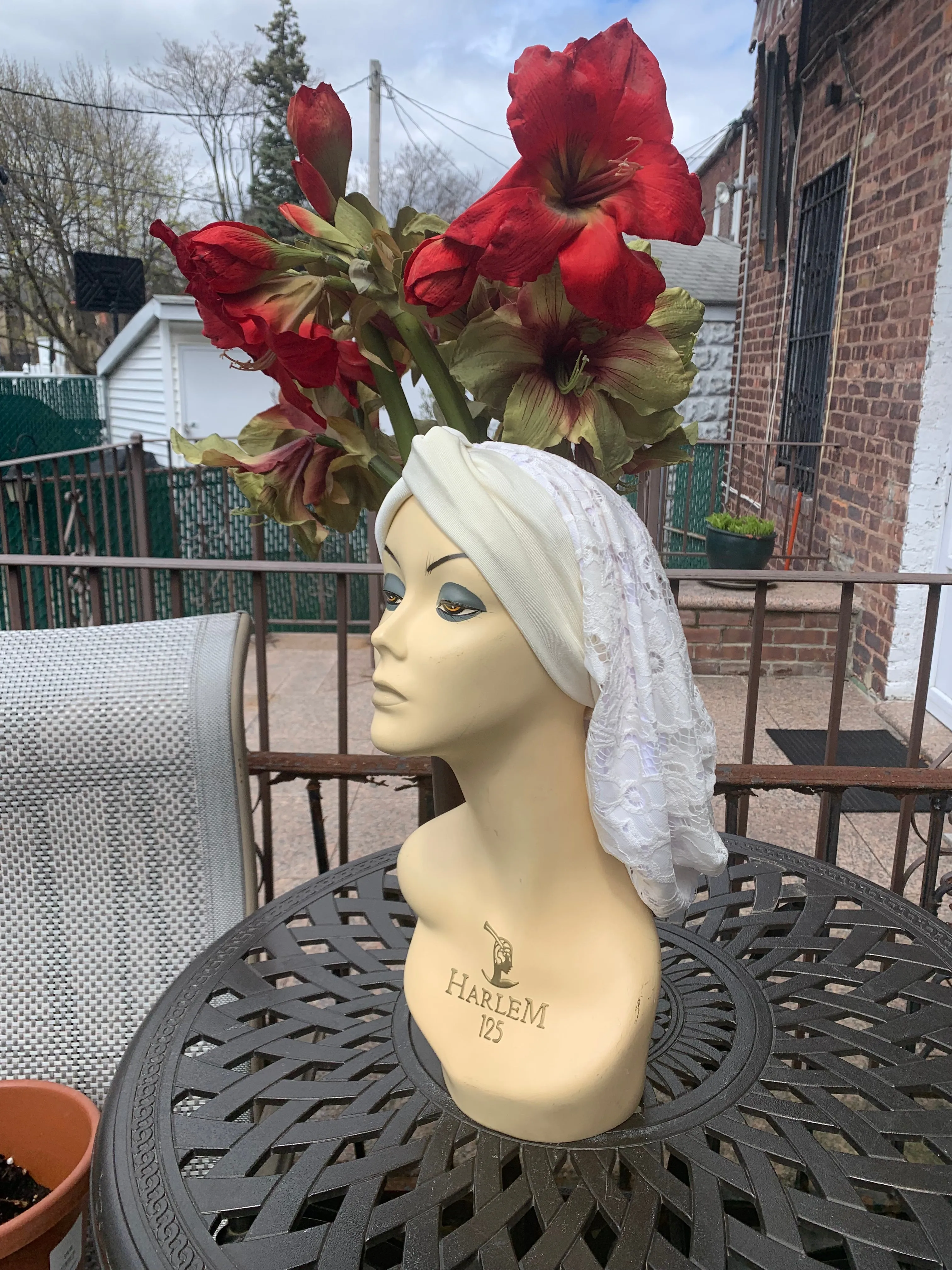 Lace Turban Tichel Head Covering | Light Color Ivory Snood Turban | Fancy Dressy Headscarf For Women | Made in USA