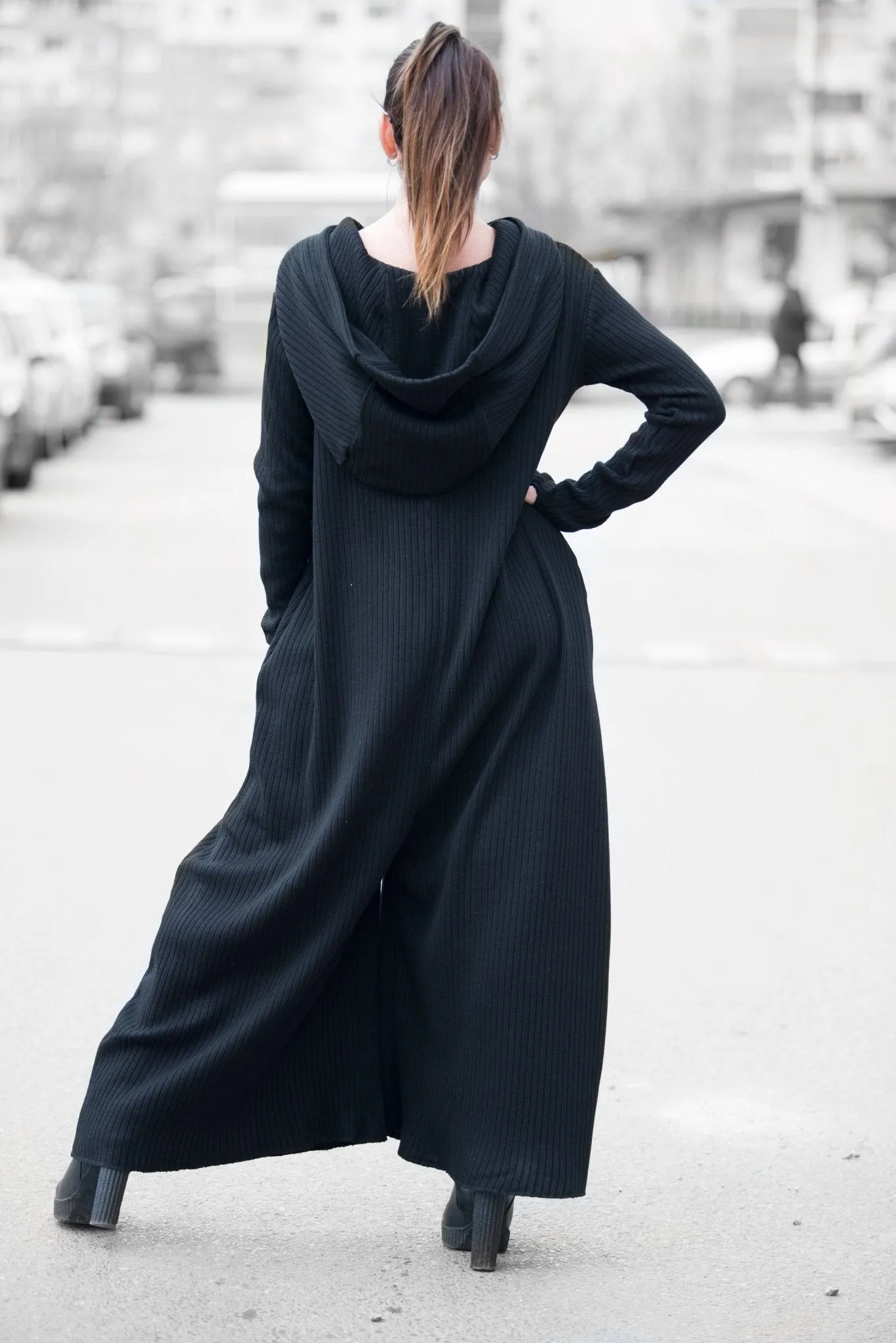 LINA Wool Knitting Hooded Jumpsuit