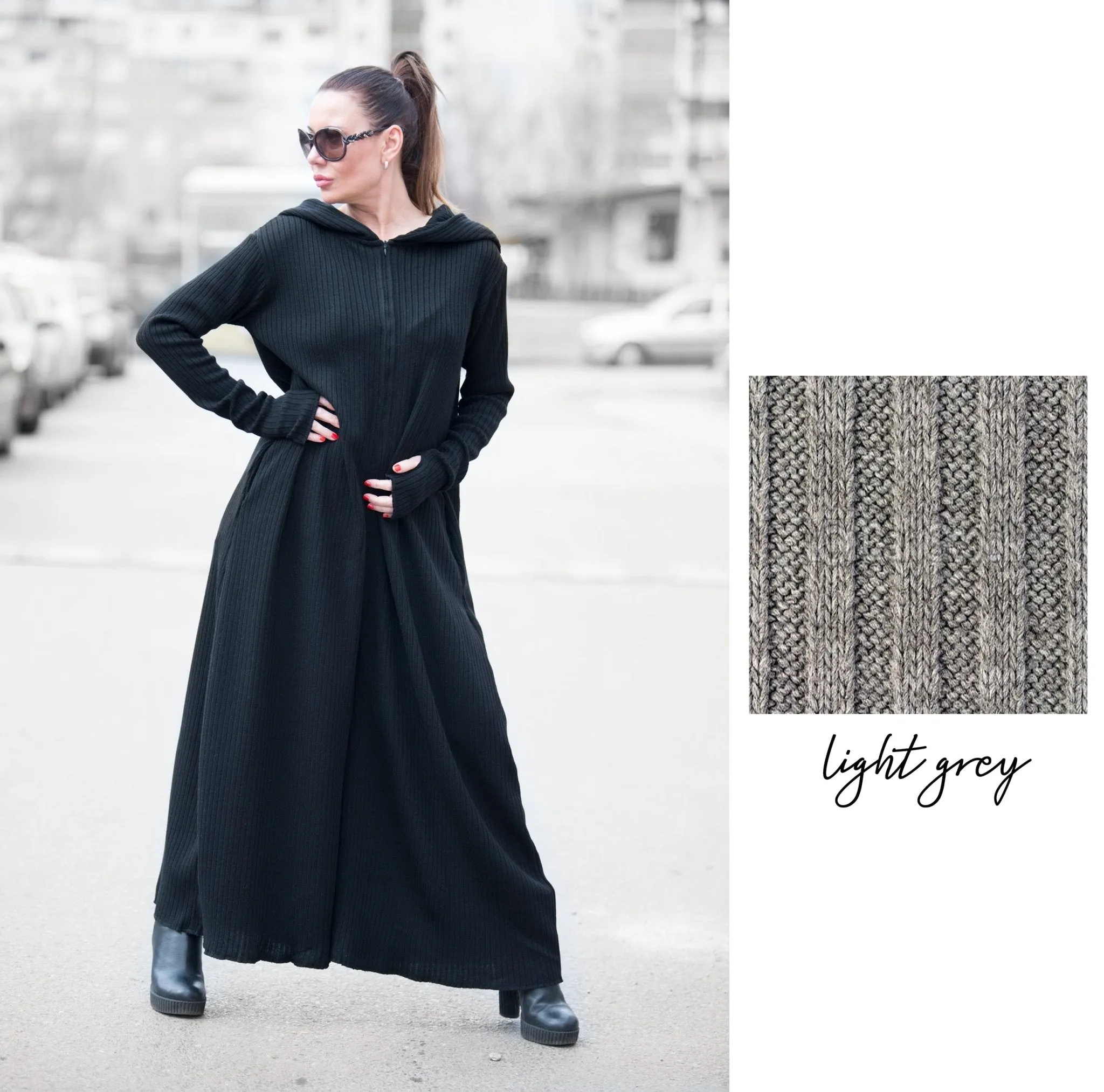 LINA Wool Knitting Hooded Jumpsuit