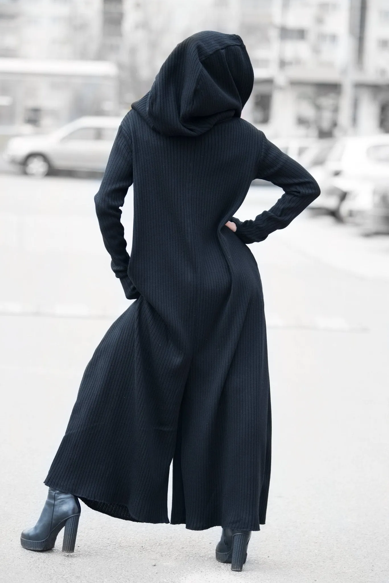 LINA Wool Knitting Hooded Jumpsuit
