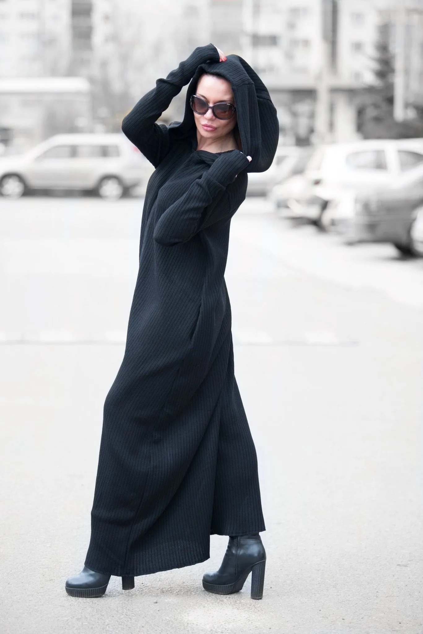 LINA Wool Knitting Hooded Jumpsuit