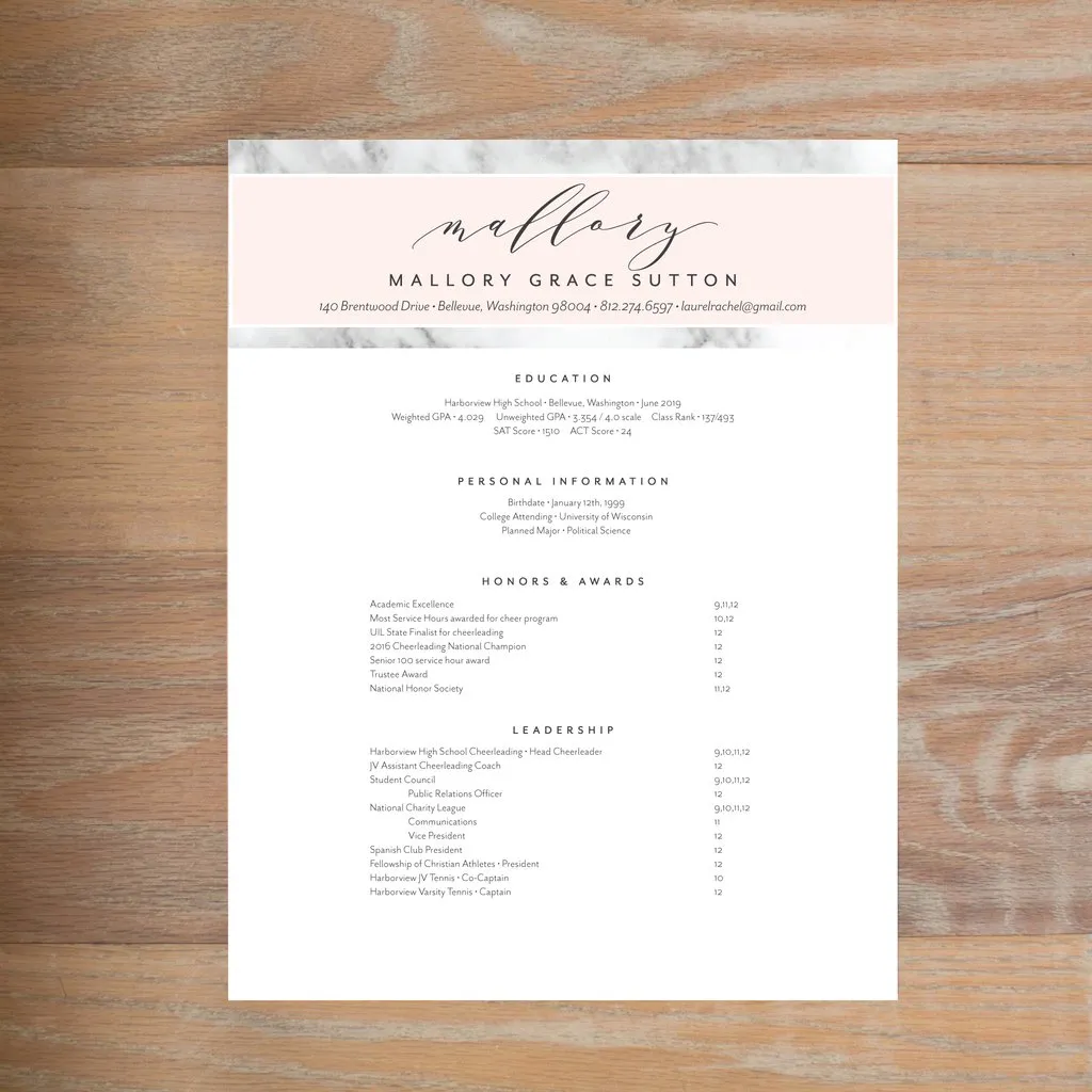 Marble Blush Custom Letterhead