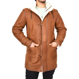 Men's 3/4 Length Real Sheepskin Duffle Coat Whiskey Arn