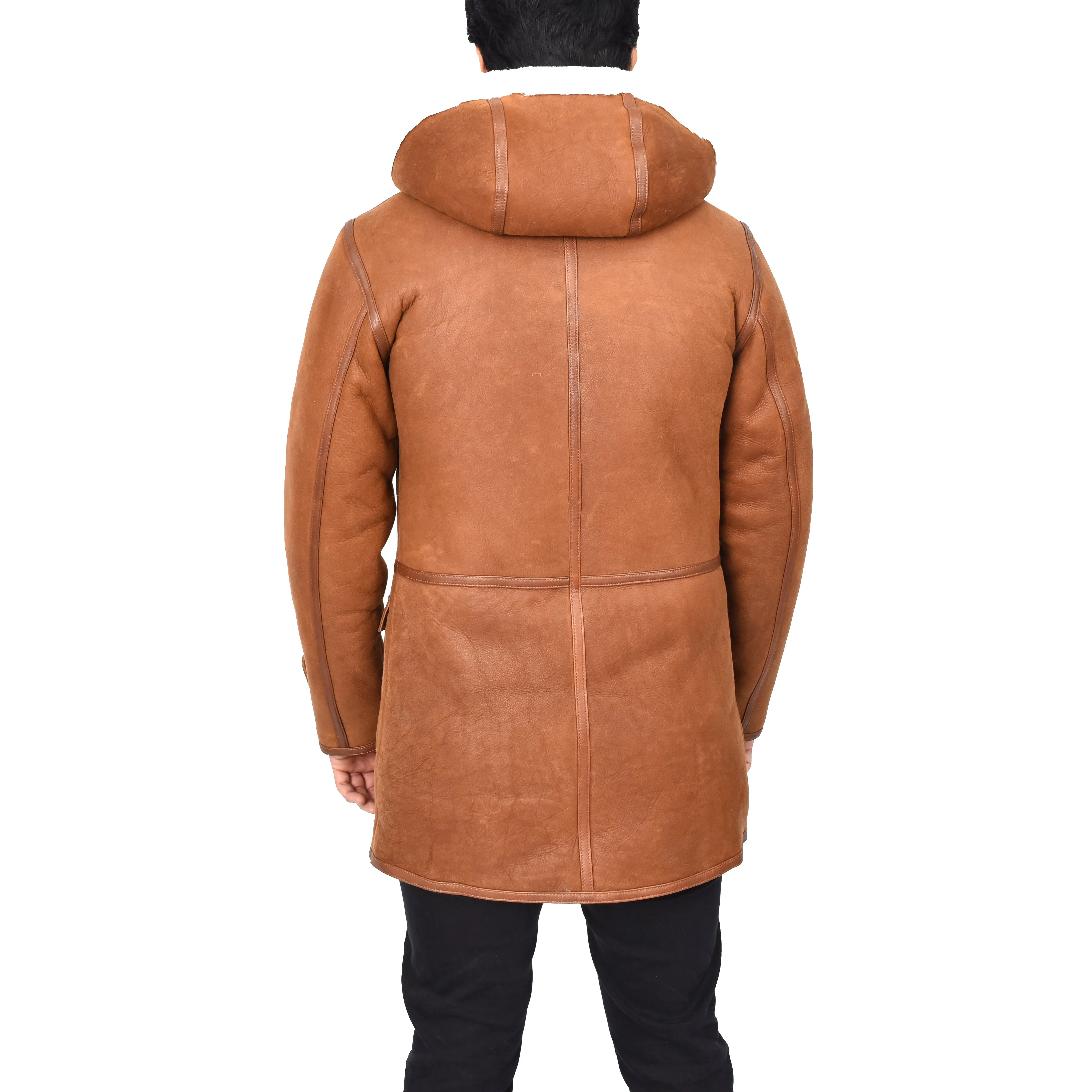 Men's 3/4 Length Real Sheepskin Duffle Coat Whiskey Arn