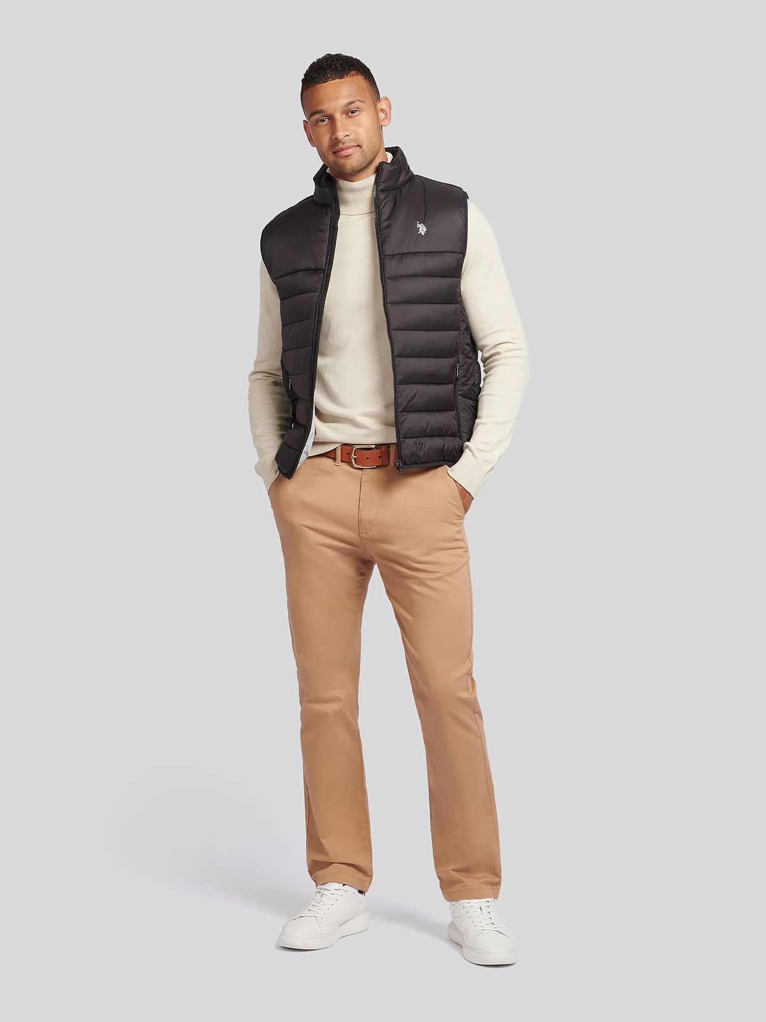Mens Panelled Quilted Gilet in Black Bright White DHM