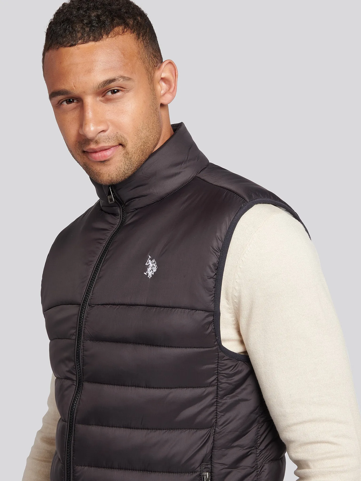 Mens Panelled Quilted Gilet in Black Bright White DHM