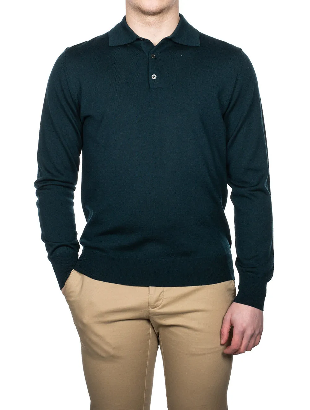 Merino Long Sleeve Polo Green