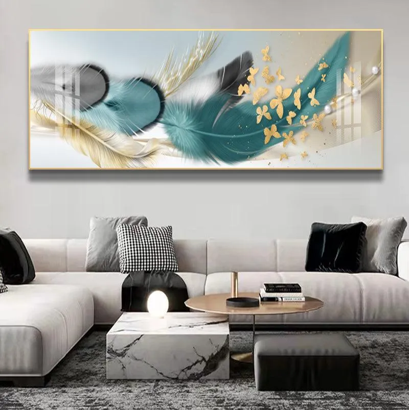 Modern Abstract Golden Feather Wall Art