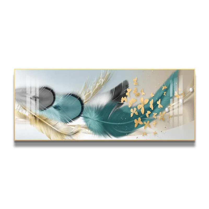 Modern Abstract Golden Feather Wall Art