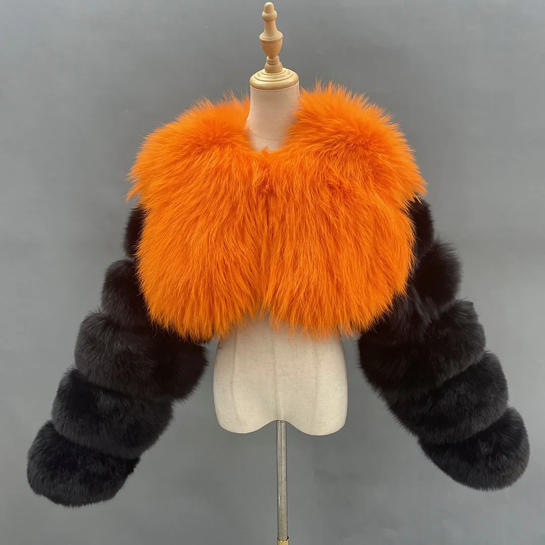 Natural Raccoon/Fox Cropped Luxury Fur Coat