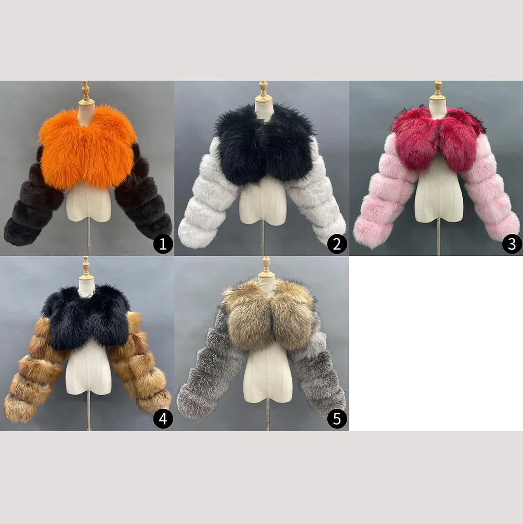 Natural Raccoon/Fox Cropped Luxury Fur Coat