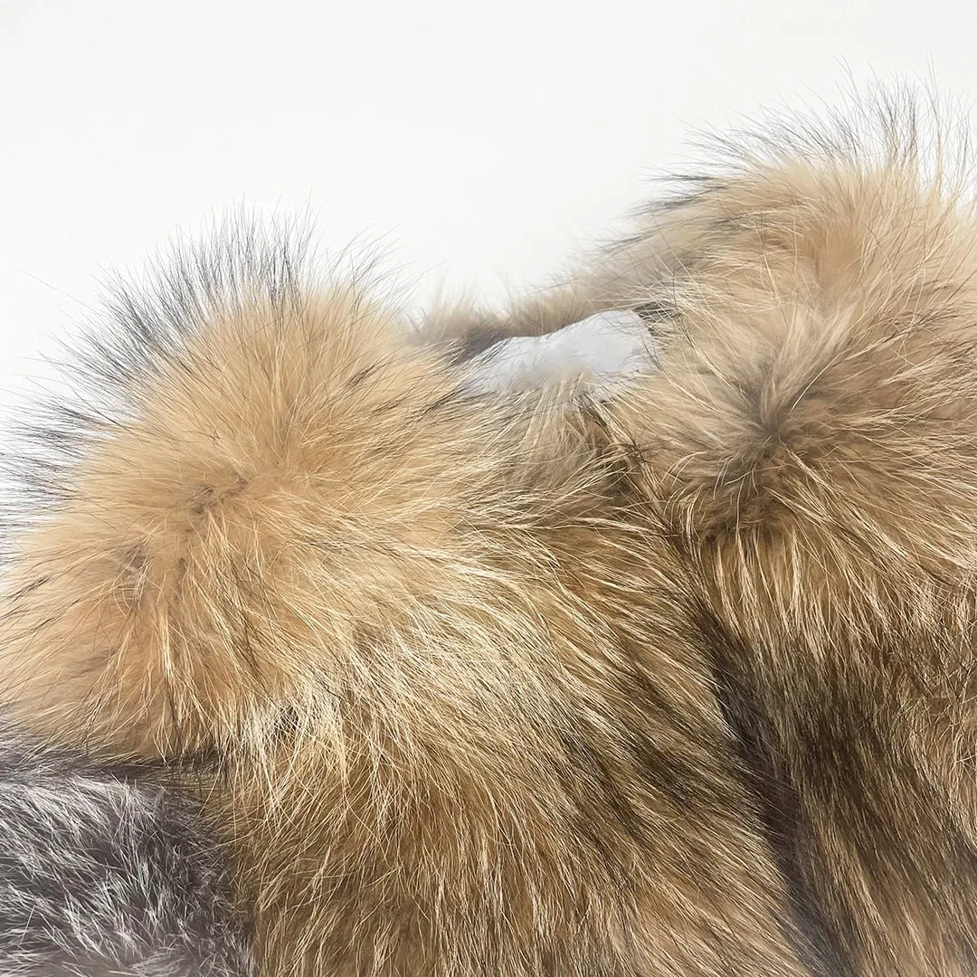 Natural Raccoon/Fox Cropped Luxury Fur Coat