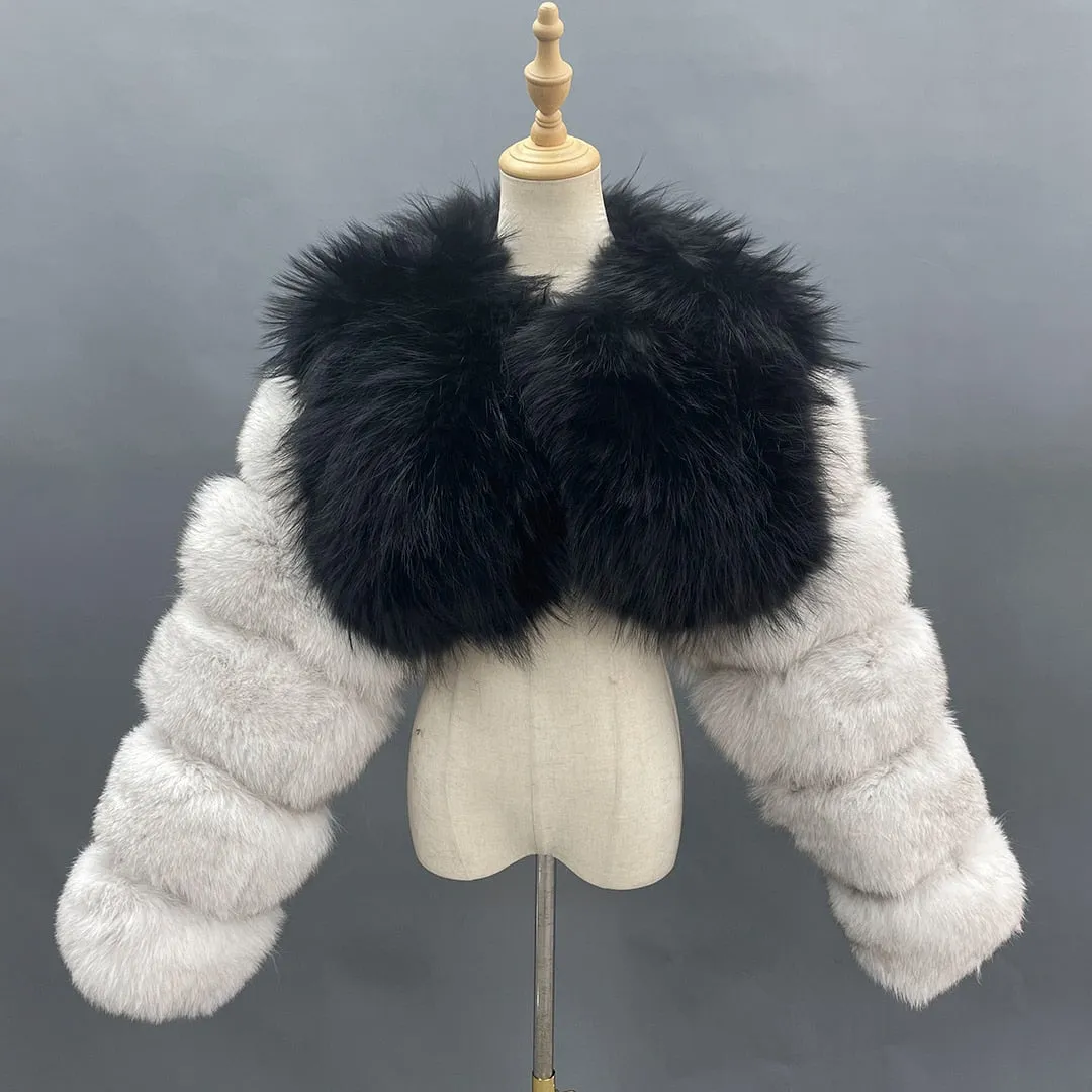 Natural Raccoon/Fox Cropped Luxury Fur Coat