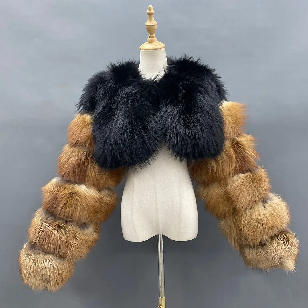 Natural Raccoon/Fox Cropped Luxury Fur Coat