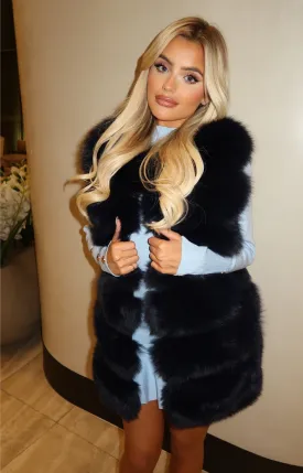 Navy Luxury Fur 6 Row Gilet