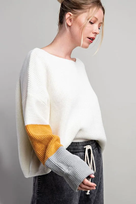Off White Color Block Long Sleeve Sweater