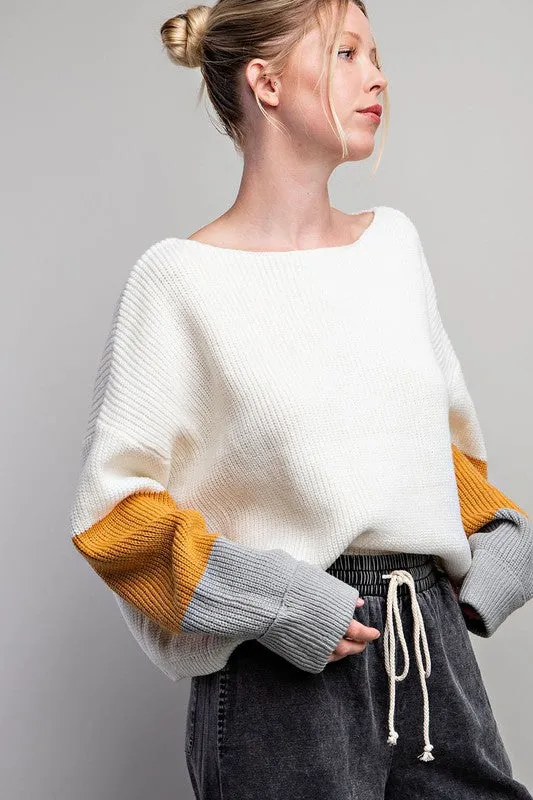Off White Color Block Long Sleeve Sweater
