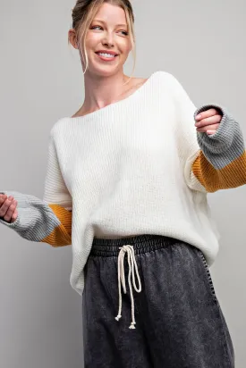 Off White Color Block Long Sleeve Sweater