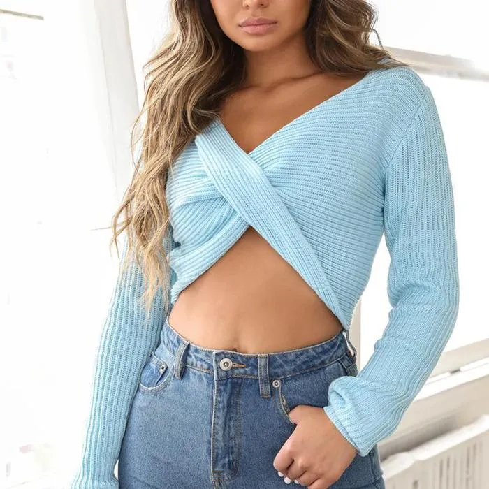 Oversized Knit Twist Knot Cute Crop Top Sweaters For Fall