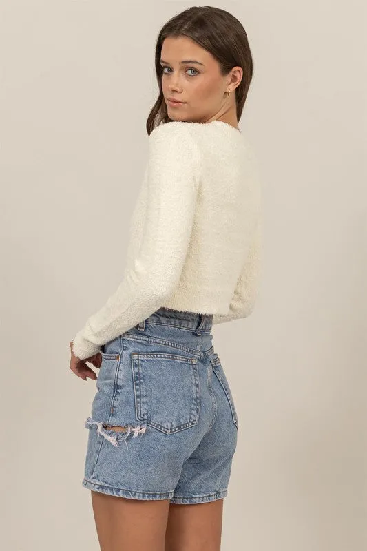 Padded Shoulder Cropped Sweater