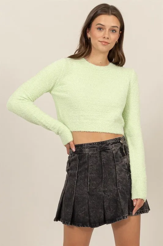 Padded Shoulder Cropped Sweater