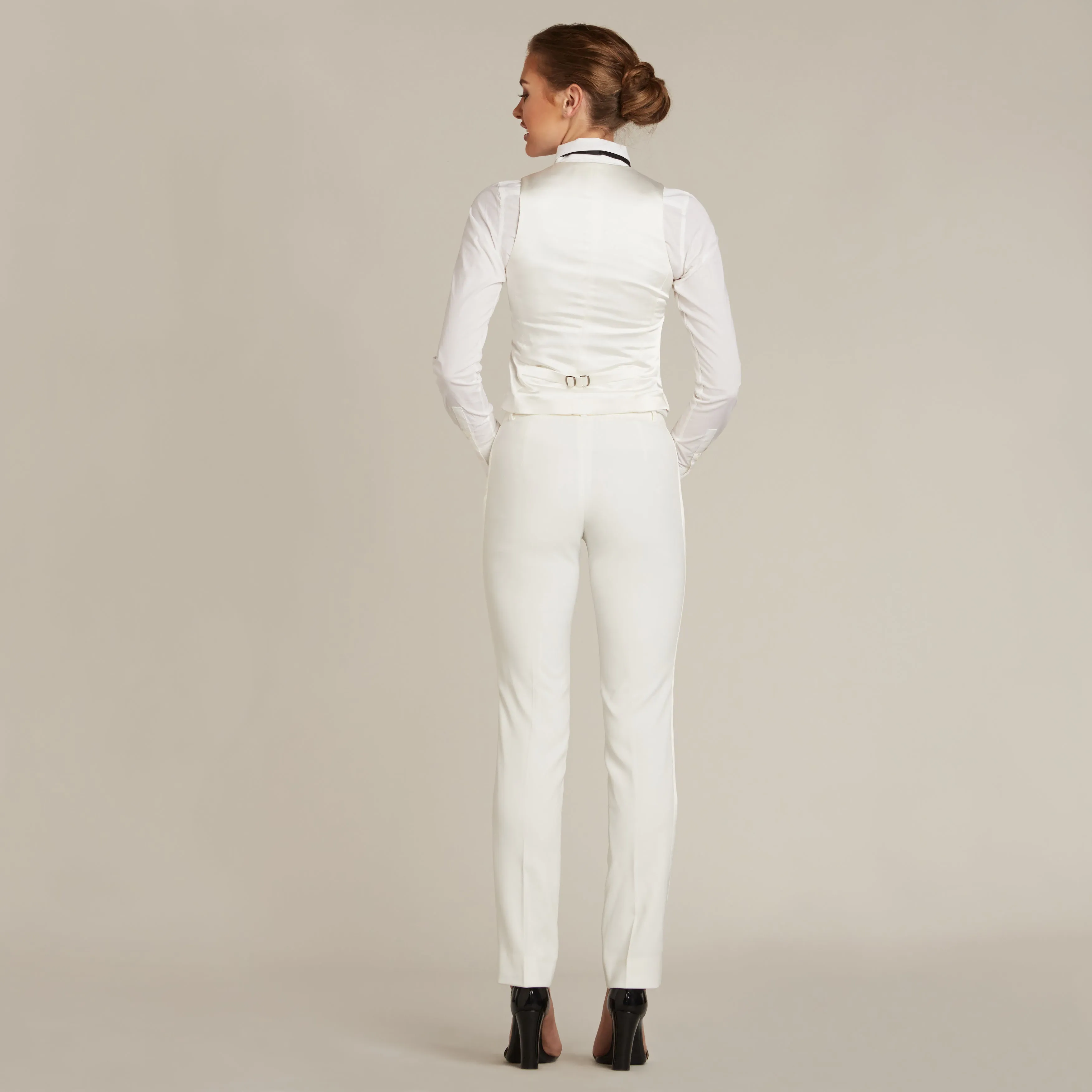 Pearl White Slim Fit Tuxedo Pants