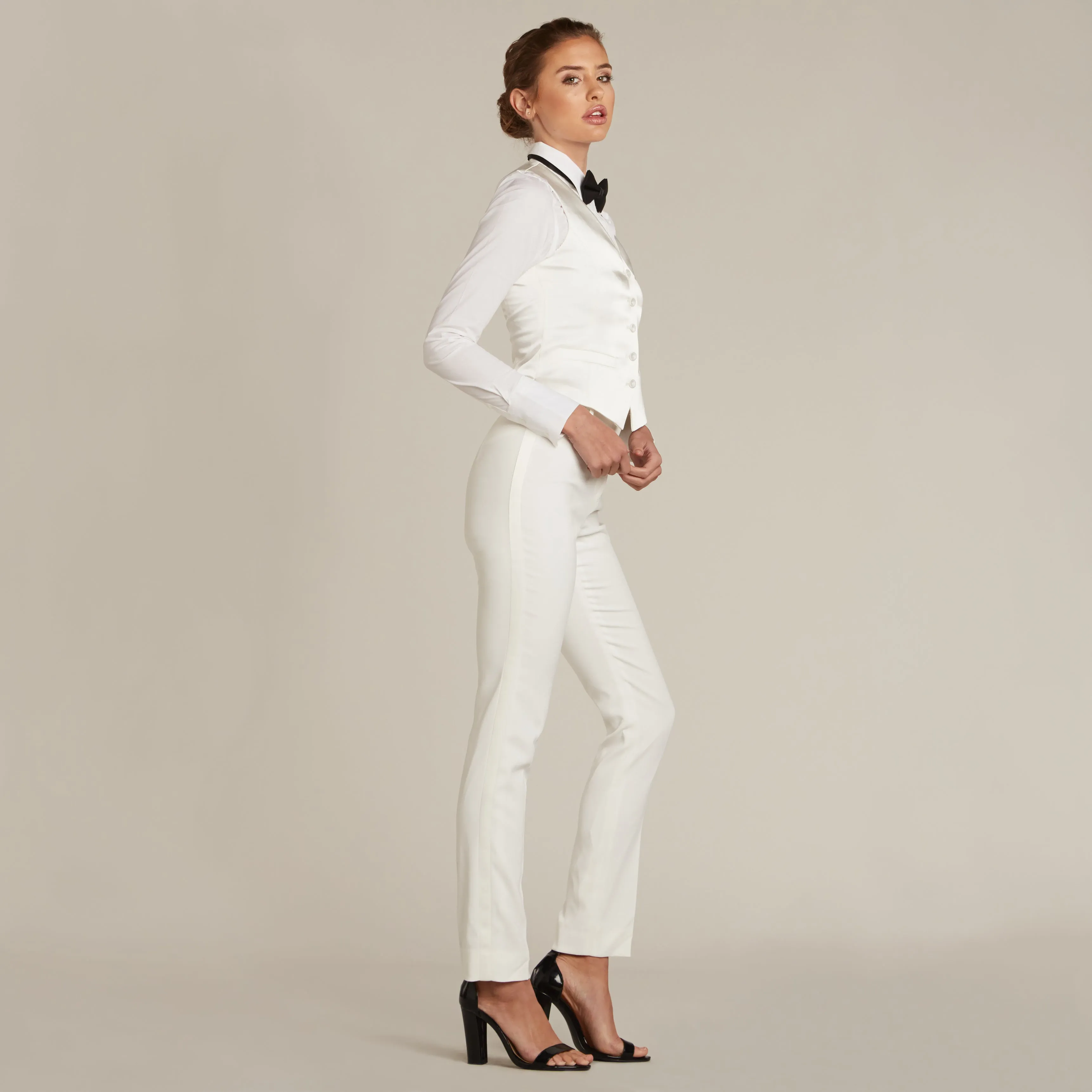 Pearl White Slim Fit Tuxedo Pants