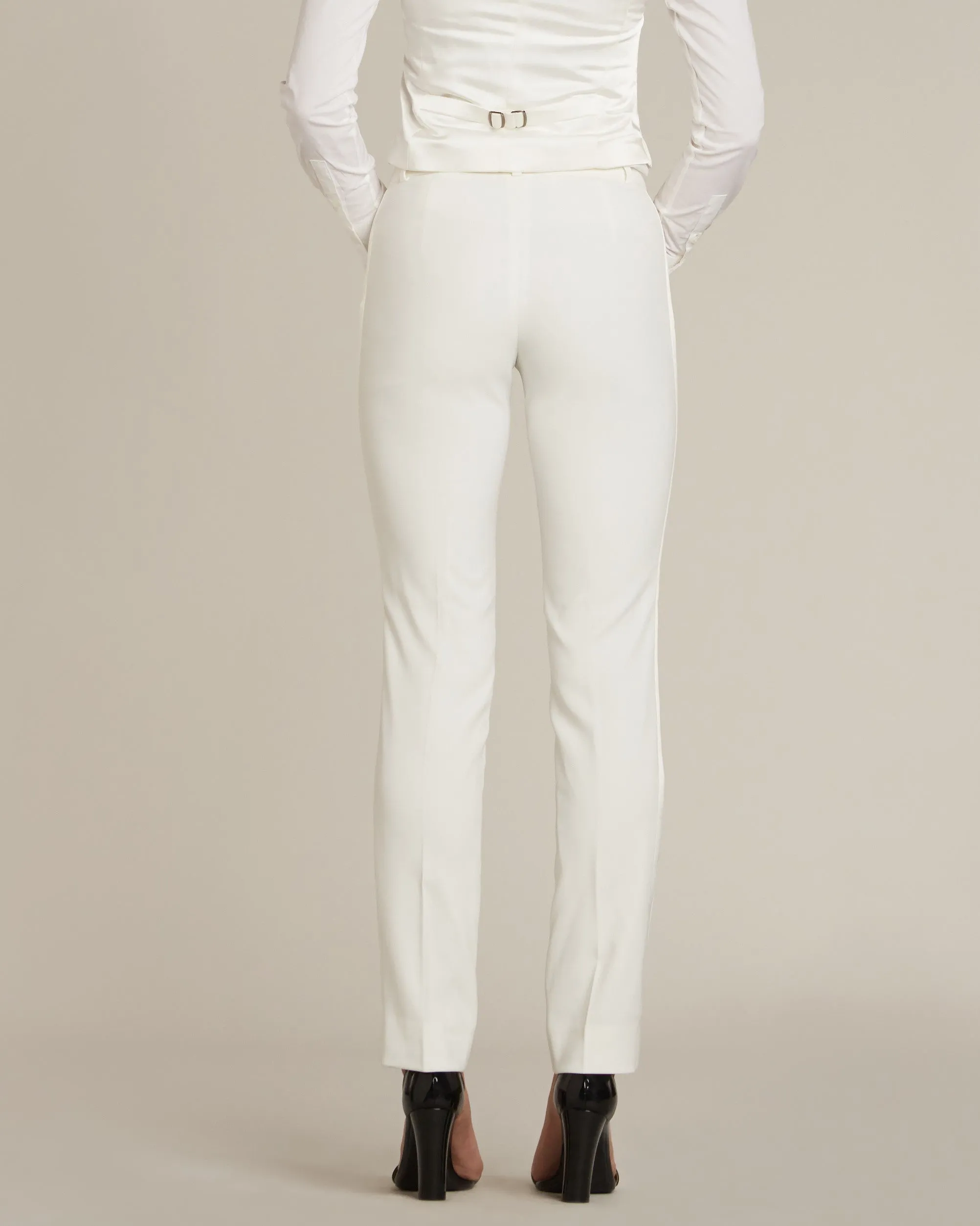Pearl White Slim Fit Tuxedo Pants