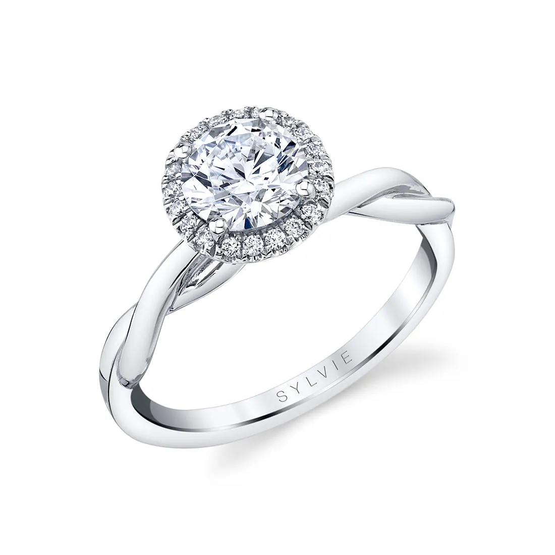 Round Cut Modern Halo Spiral Engagement Ring - Coralie