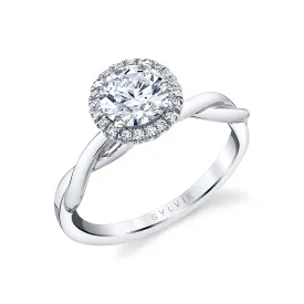 Round Cut Modern Halo Spiral Engagement Ring - Coralie