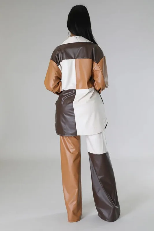 Shades of brown high waisted faux leather pants