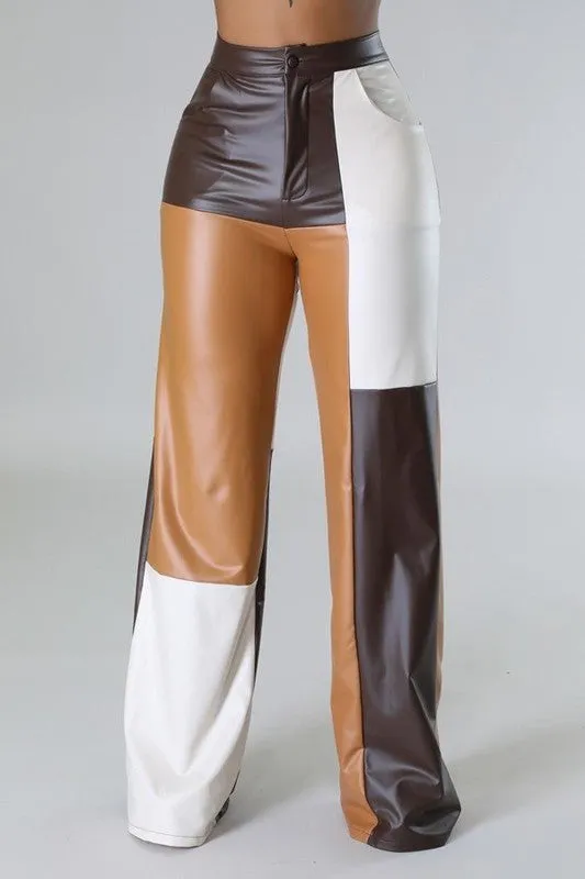 Shades of brown high waisted faux leather pants