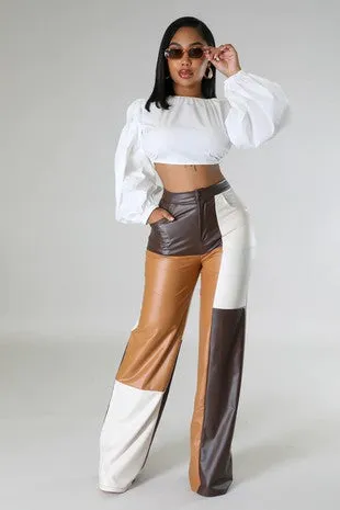 Shades of brown high waisted faux leather pants