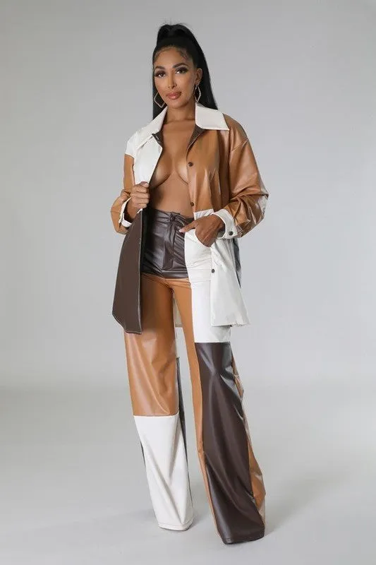 Shades of brown high waisted faux leather pants