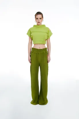 Short Sleeve Cropped Sweatshirt and Joggers With Logo Green