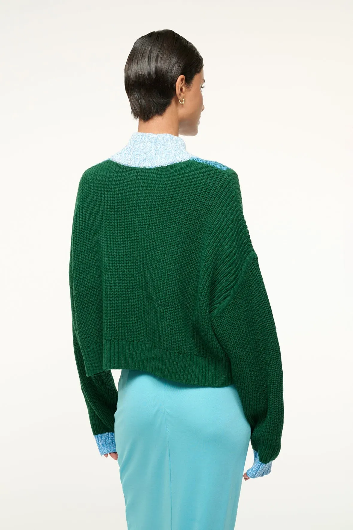 Staud Cropped Hampton Sweater in Jungle/Sky/Ivory